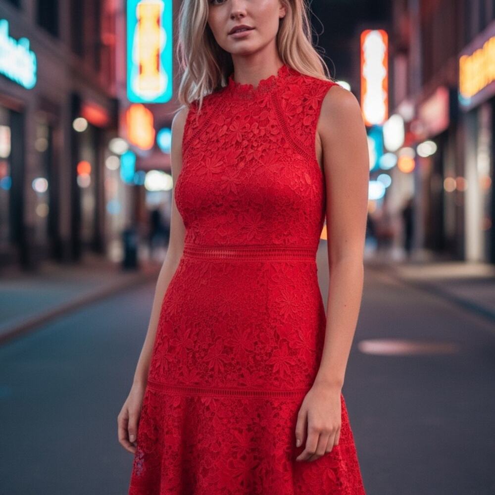Bardot Poppy Red Lace Midi Dress